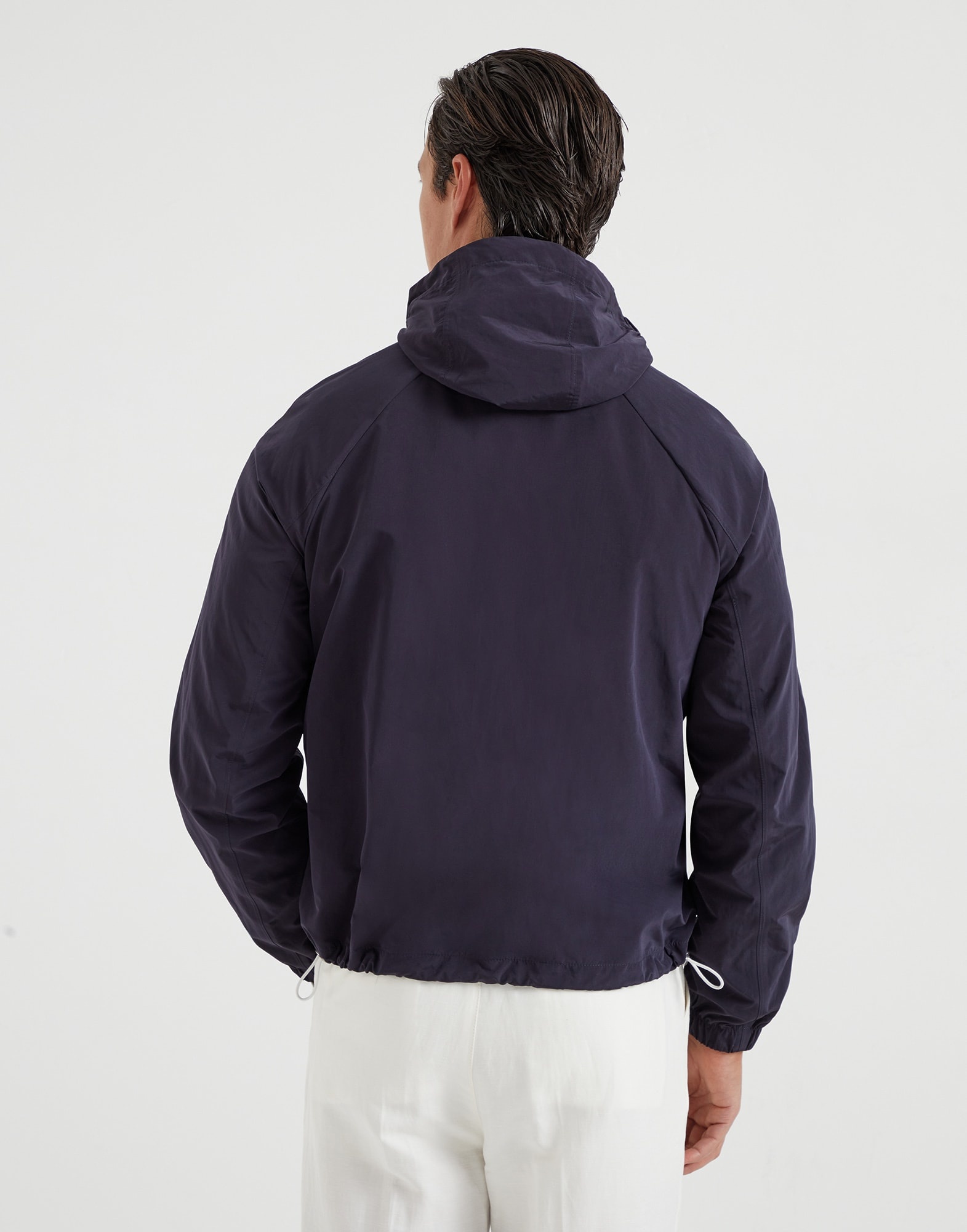 Water-resistant microfiber unlined outerwear jacket with packable hood and heat-bonded seams - 2