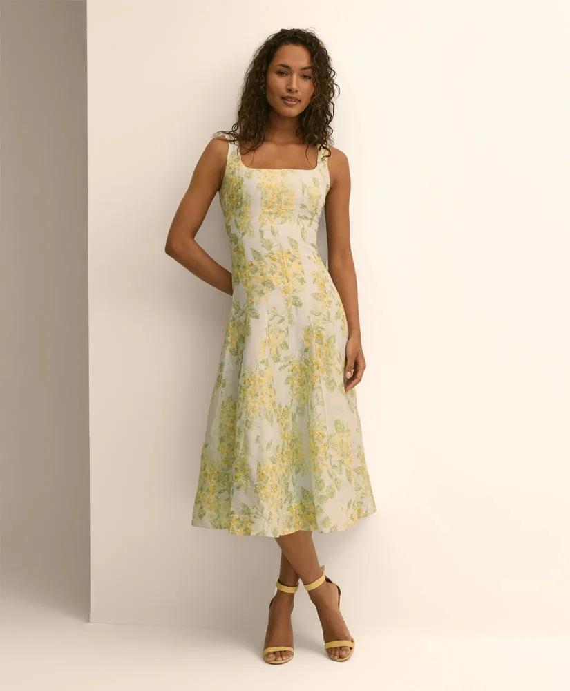 Linen Blend Floral Tank Dress - 1