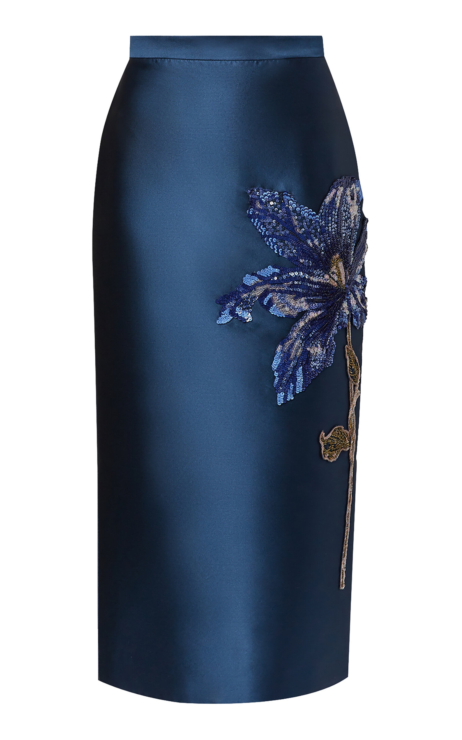 Satin Embroidered Sequined Midi Skirt navy - 1