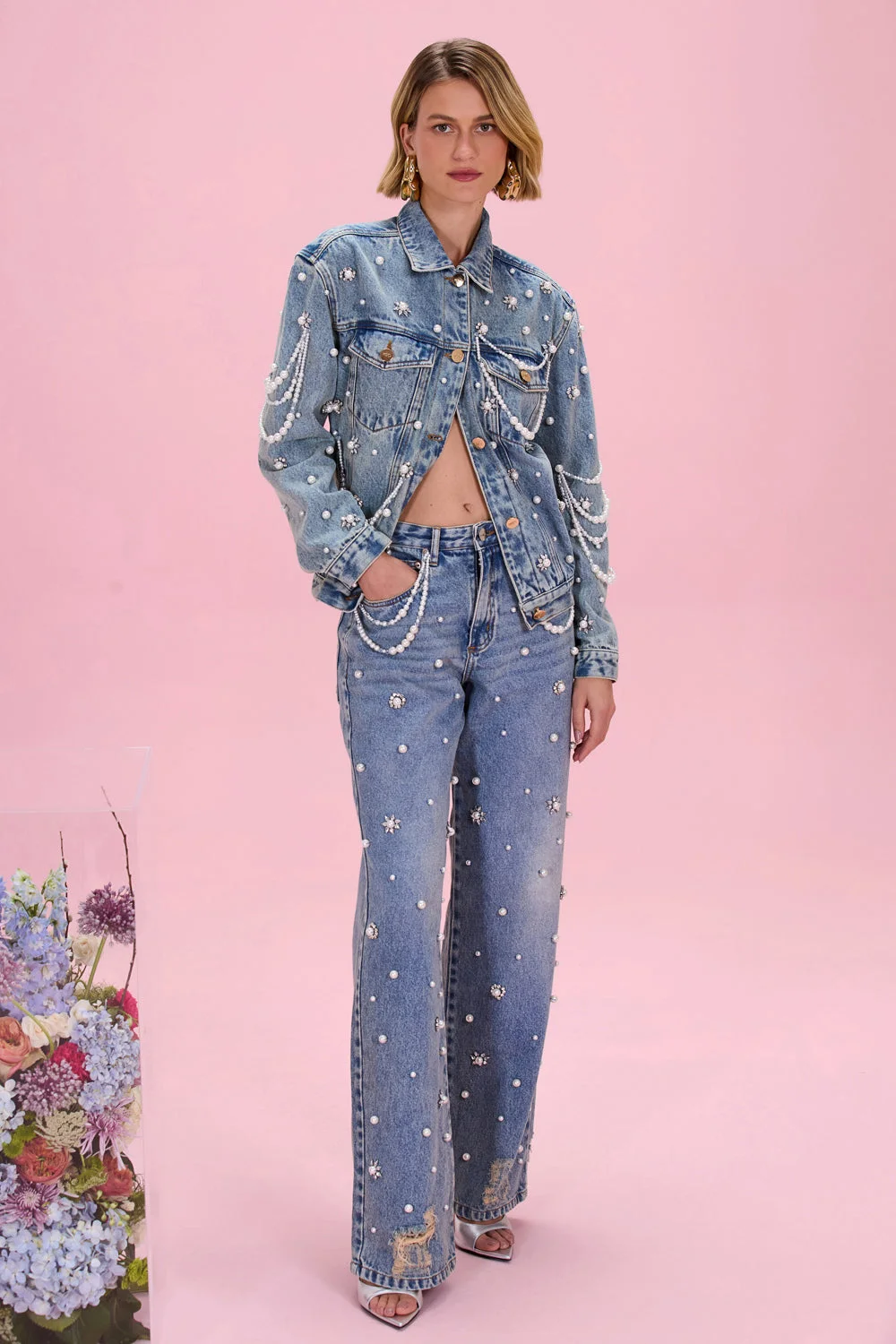 CRYSTAL DENIM EMBROIDERED JACKET - 1