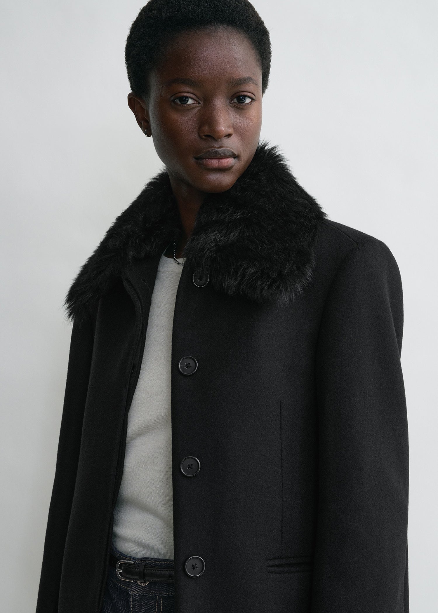 Shearling collar jacket black - 5