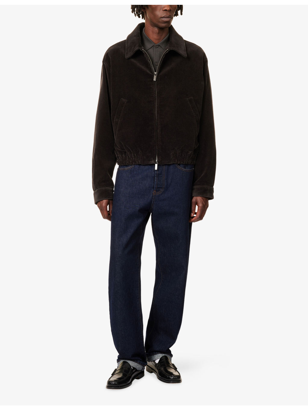 Classic-Collar Corduroy Cotton Bomber Jacket - 2
