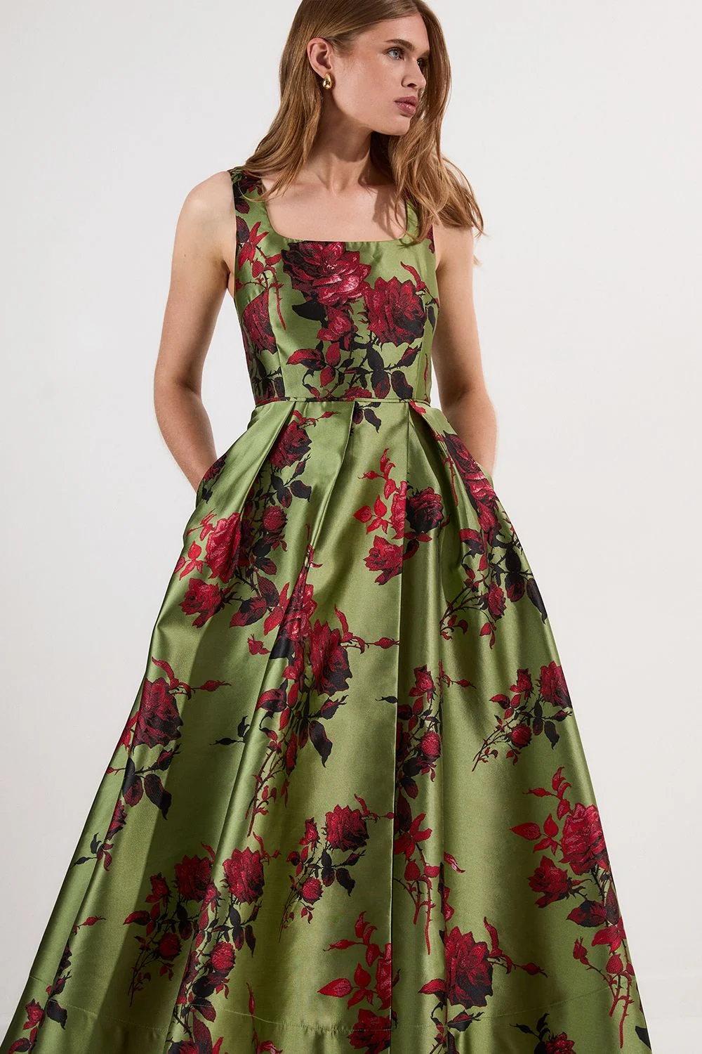 Floral Jacquard Corseted Woven Maxi Dress - 1