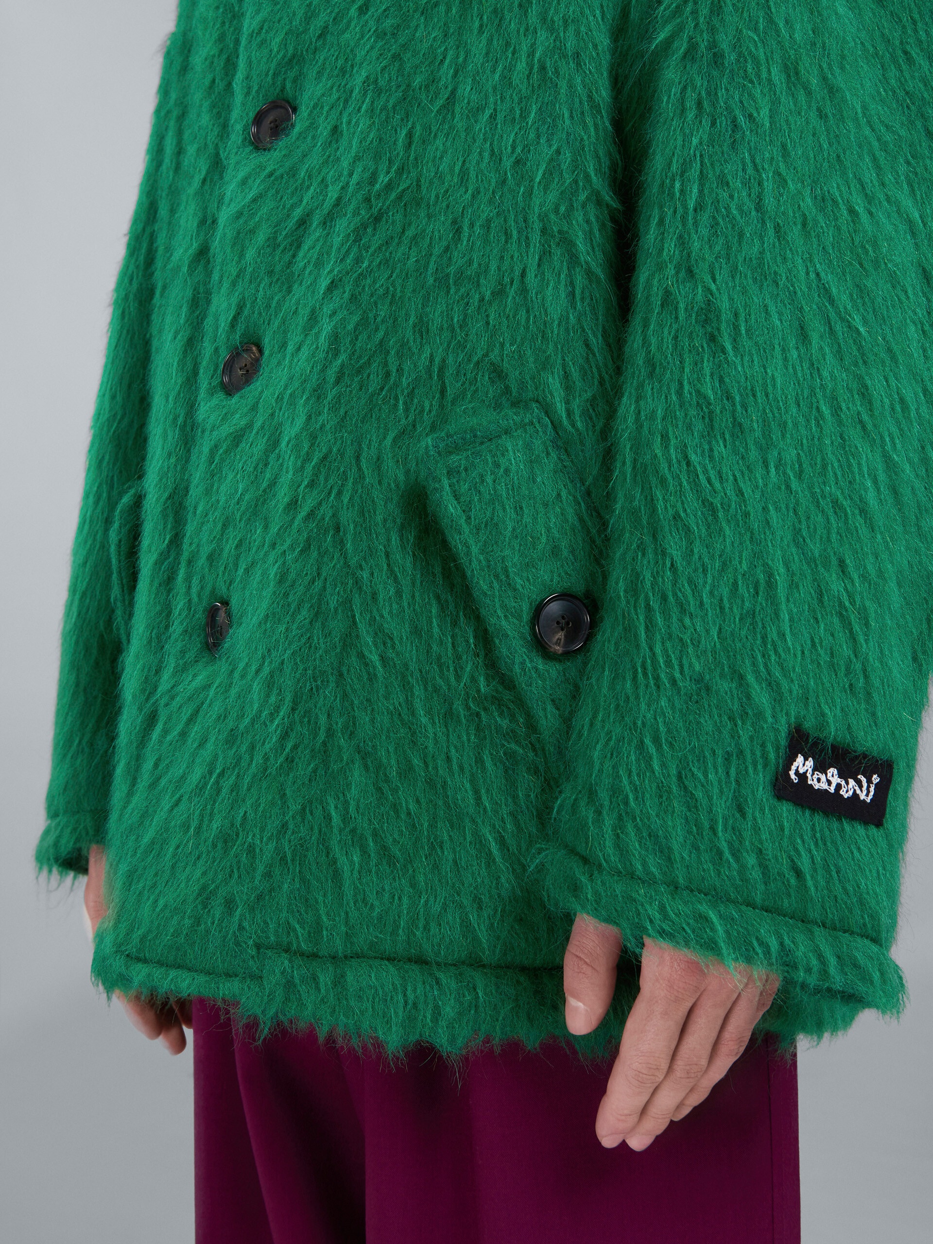 GREEN RATINÉ CHECK CABAN COAT - 5