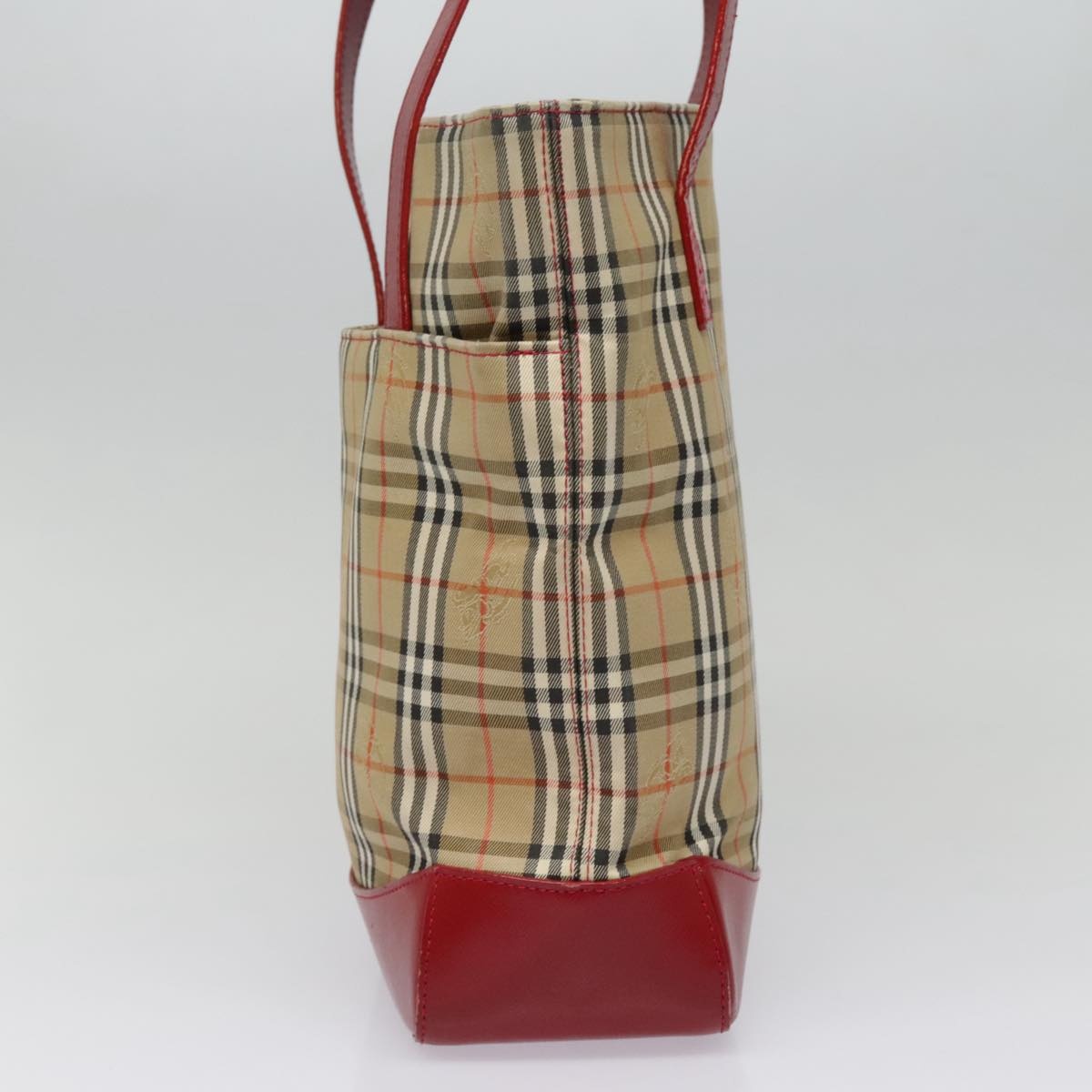 Burberry Nova Check Tote Bag Canvas Leather Beige Gold Red - 4