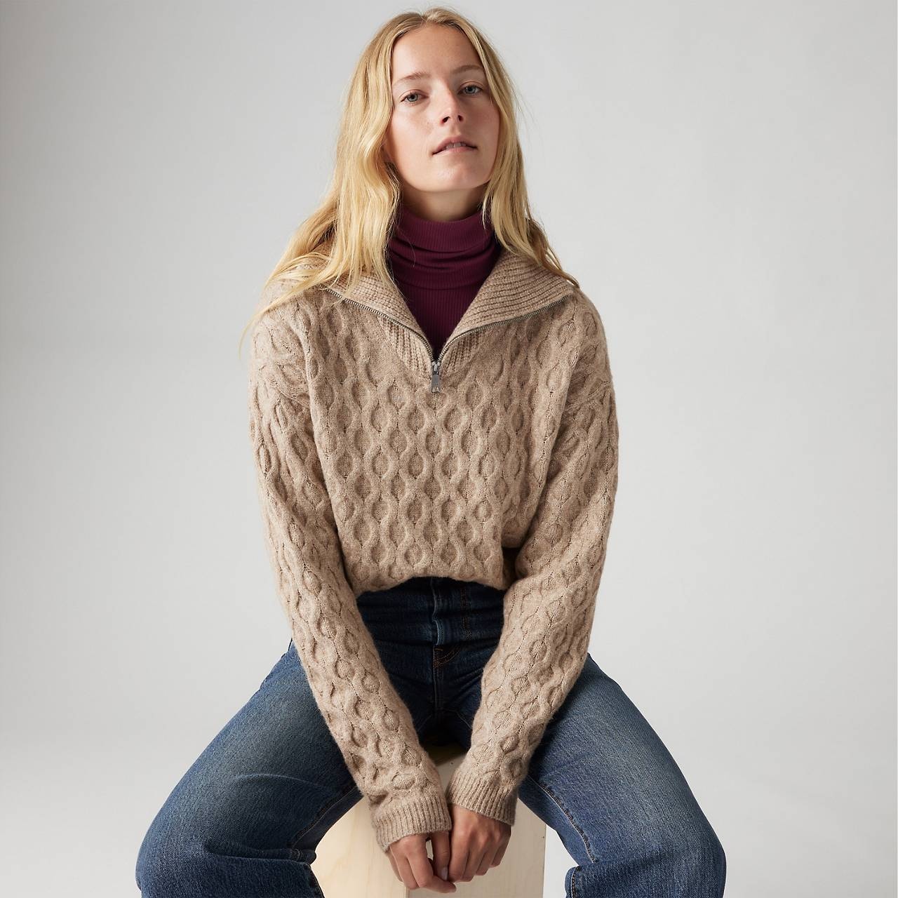 1/4 ZIP CABLE SWEATER - 2