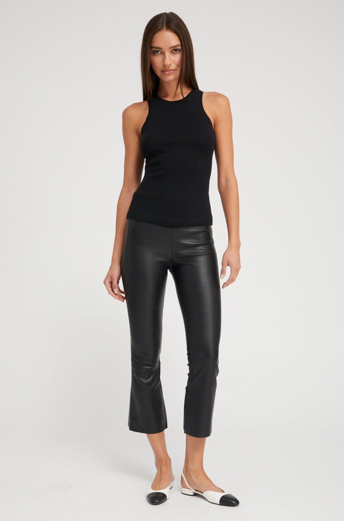 BLACK LEATHER CROP FLARE - 2