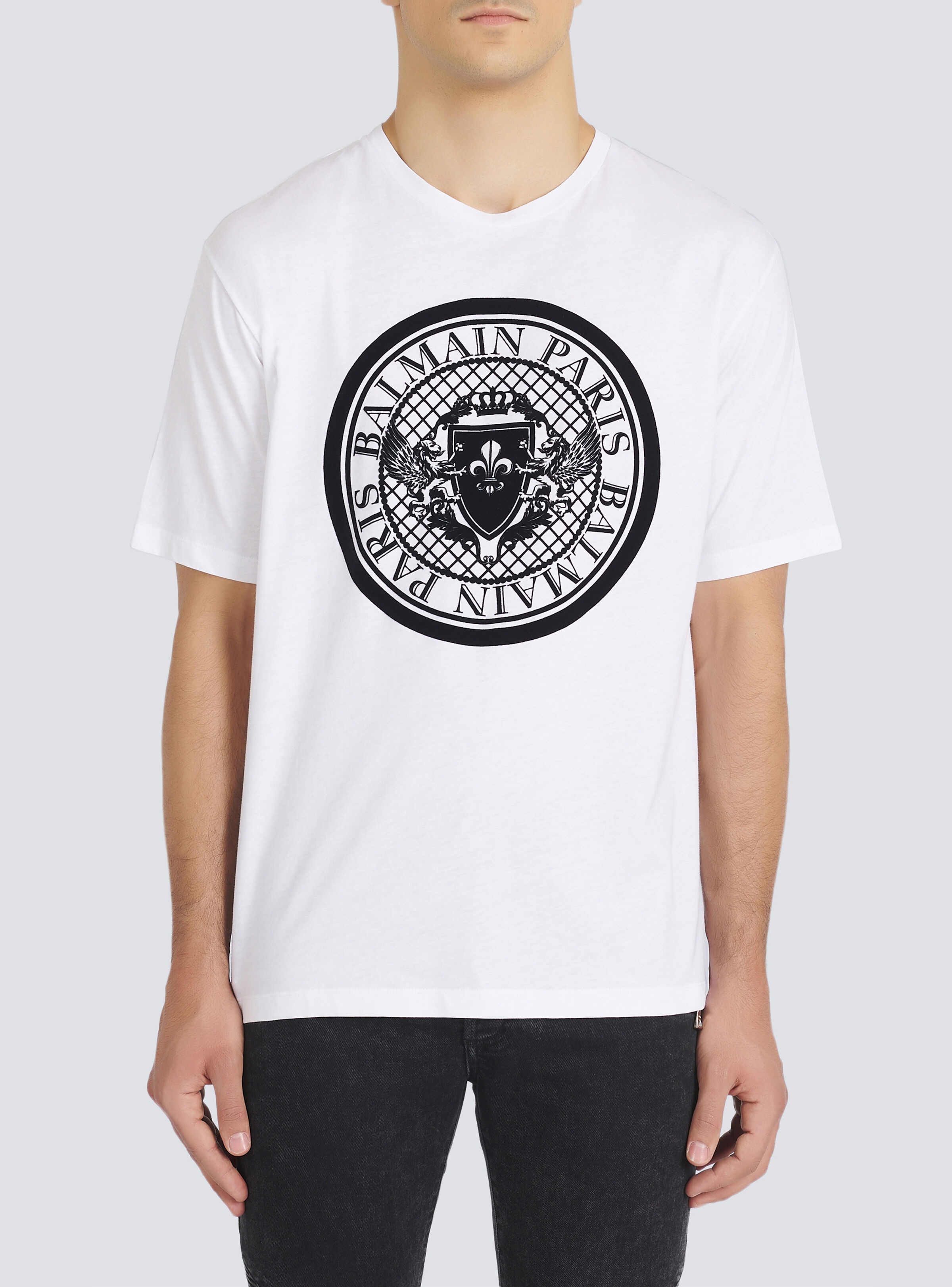 Cotton T-shirt with flocked Balmain medallion - 6