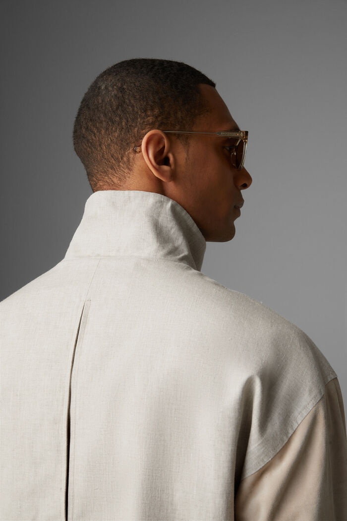 Paolo Linen and leather blouson in Sand - 5