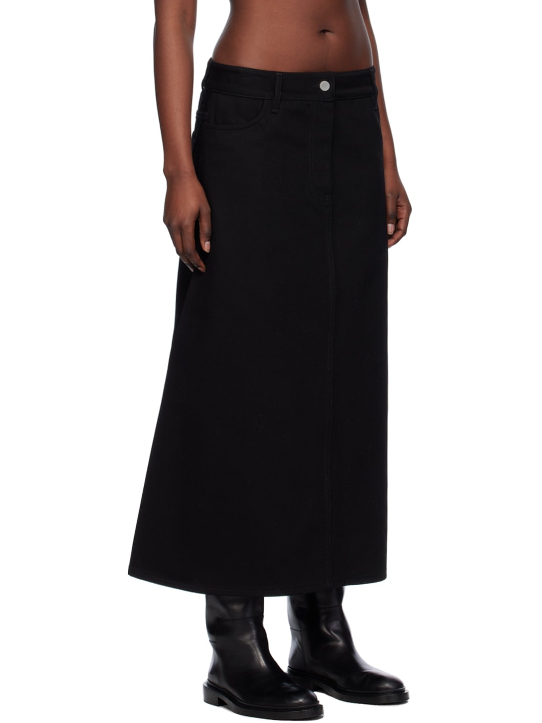 Black A-Line Denim Maxi Skirt - 2