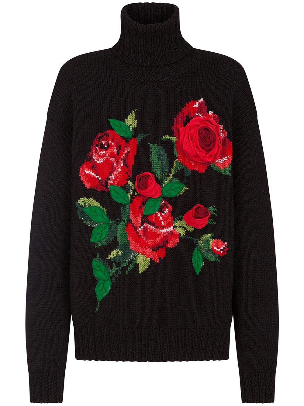 3D rose-intarsia roll-neck jumper - 1