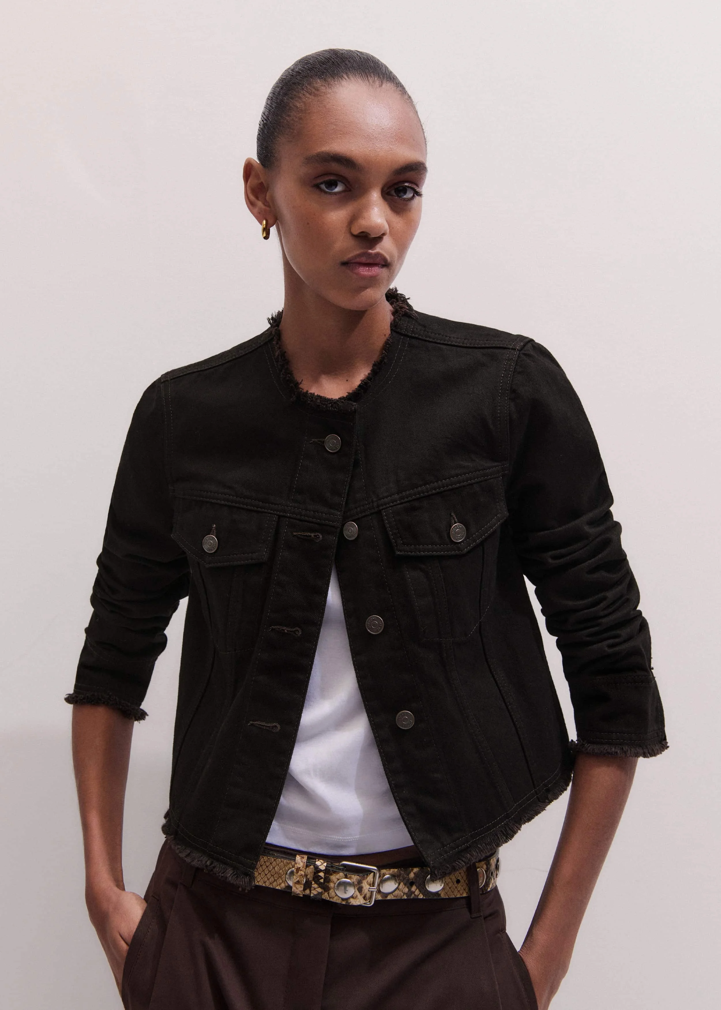 Collarless Fray Jacket - 1