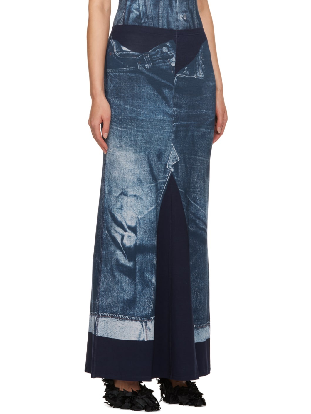 Blue Trompe L'œil Maxi Skirt - 2