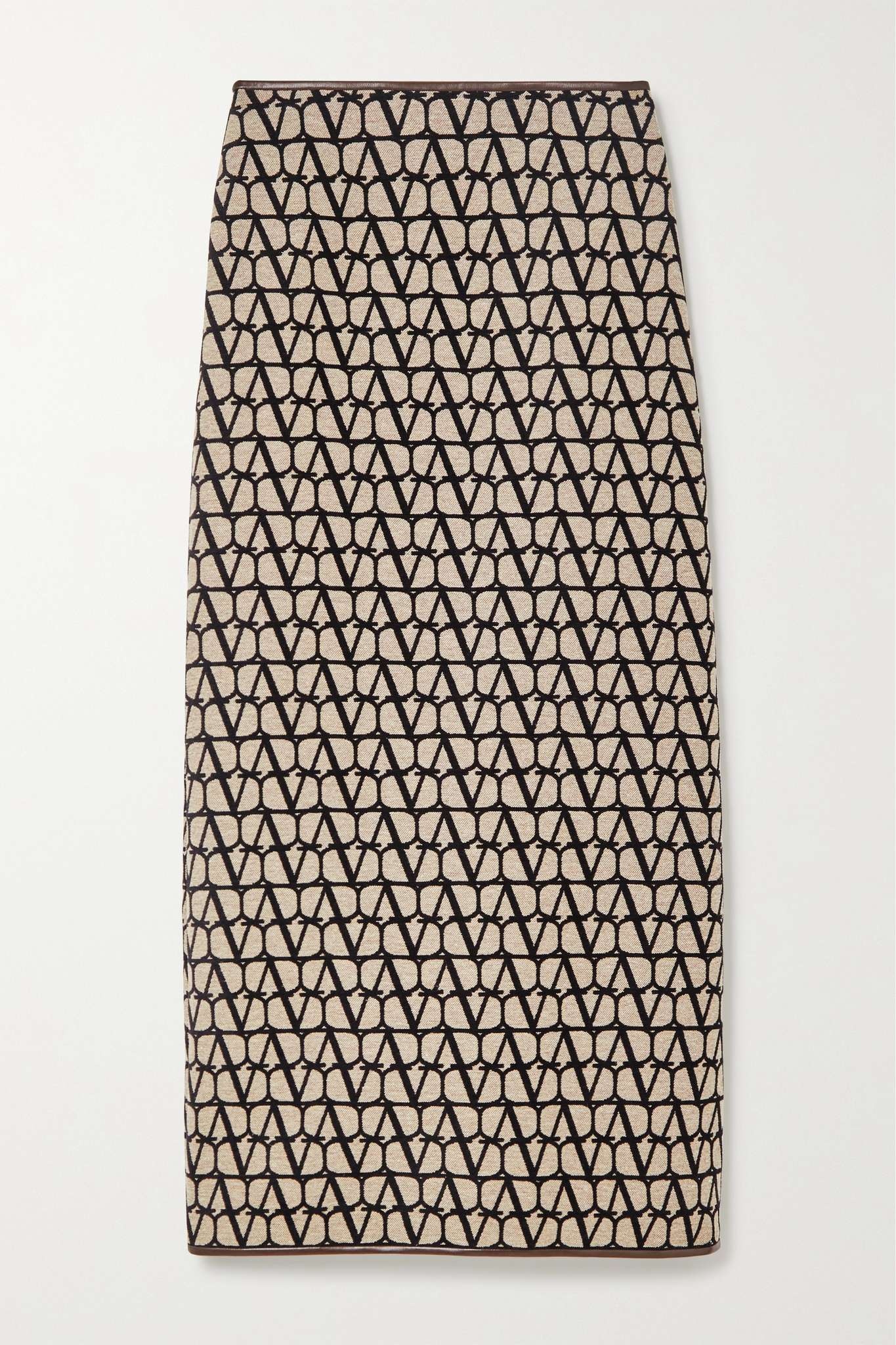 Leather-trimmed canvas-jacquard maxi skirt - 1