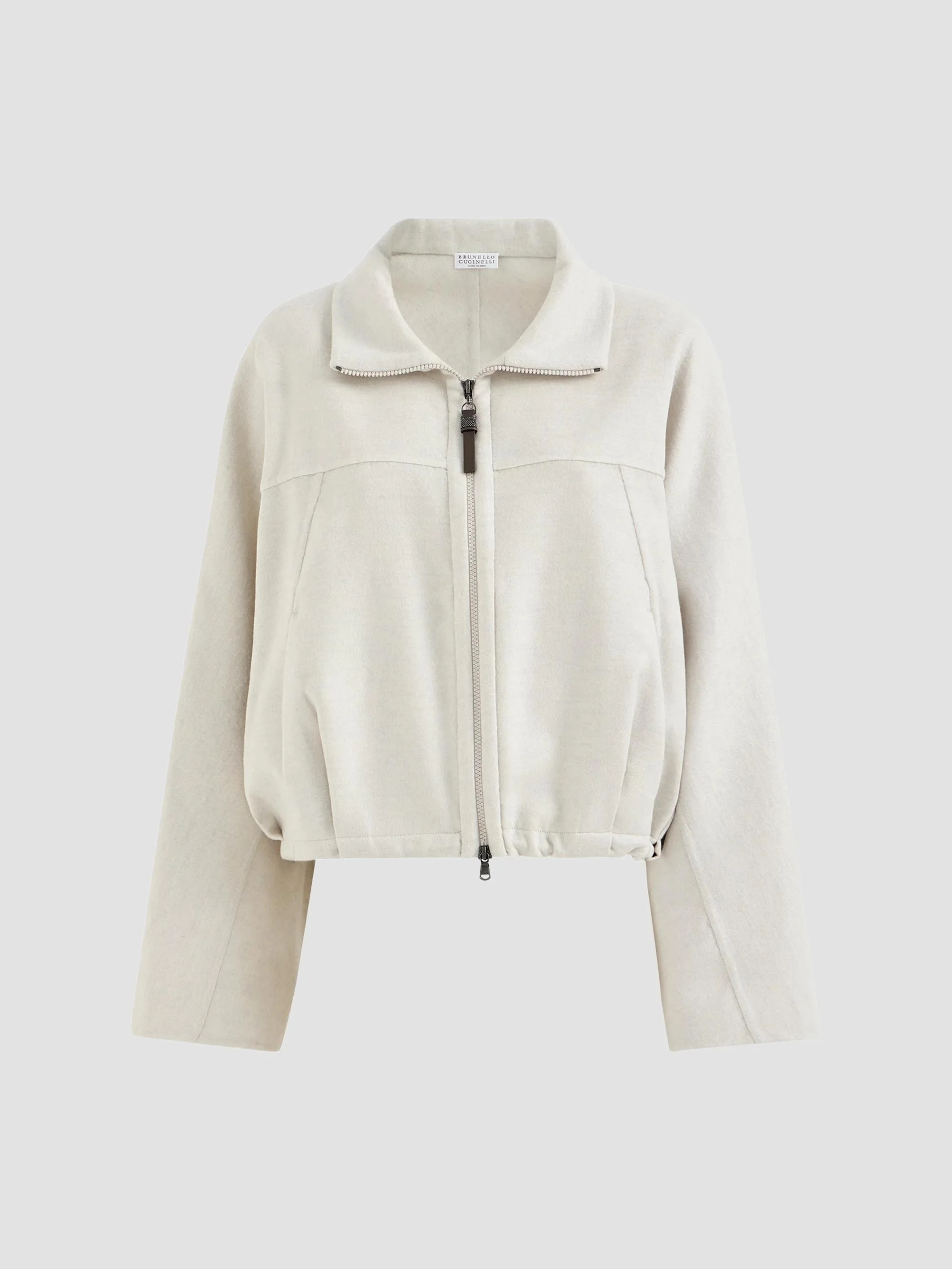 Women's Hand-Crafted Bomber Jacket in Virgin Wool Double Cloth with Shiny Zipper Pull - Grey - 1