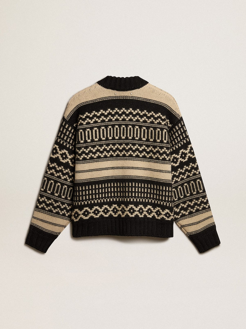 Men’s cardigan in ecru wool with jacquard design 5