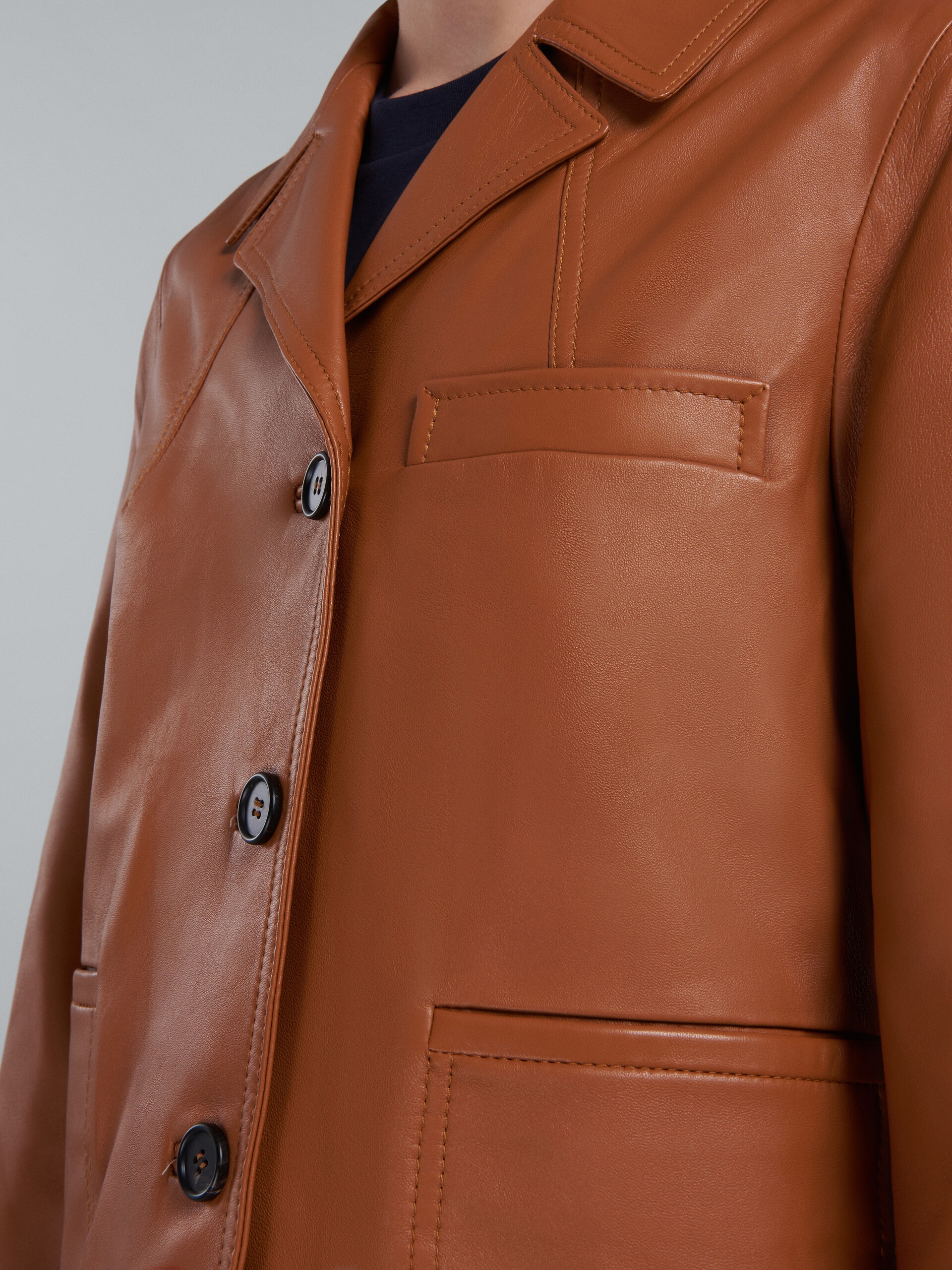 BROWN NAPPA LEATHER JACKET - 5
