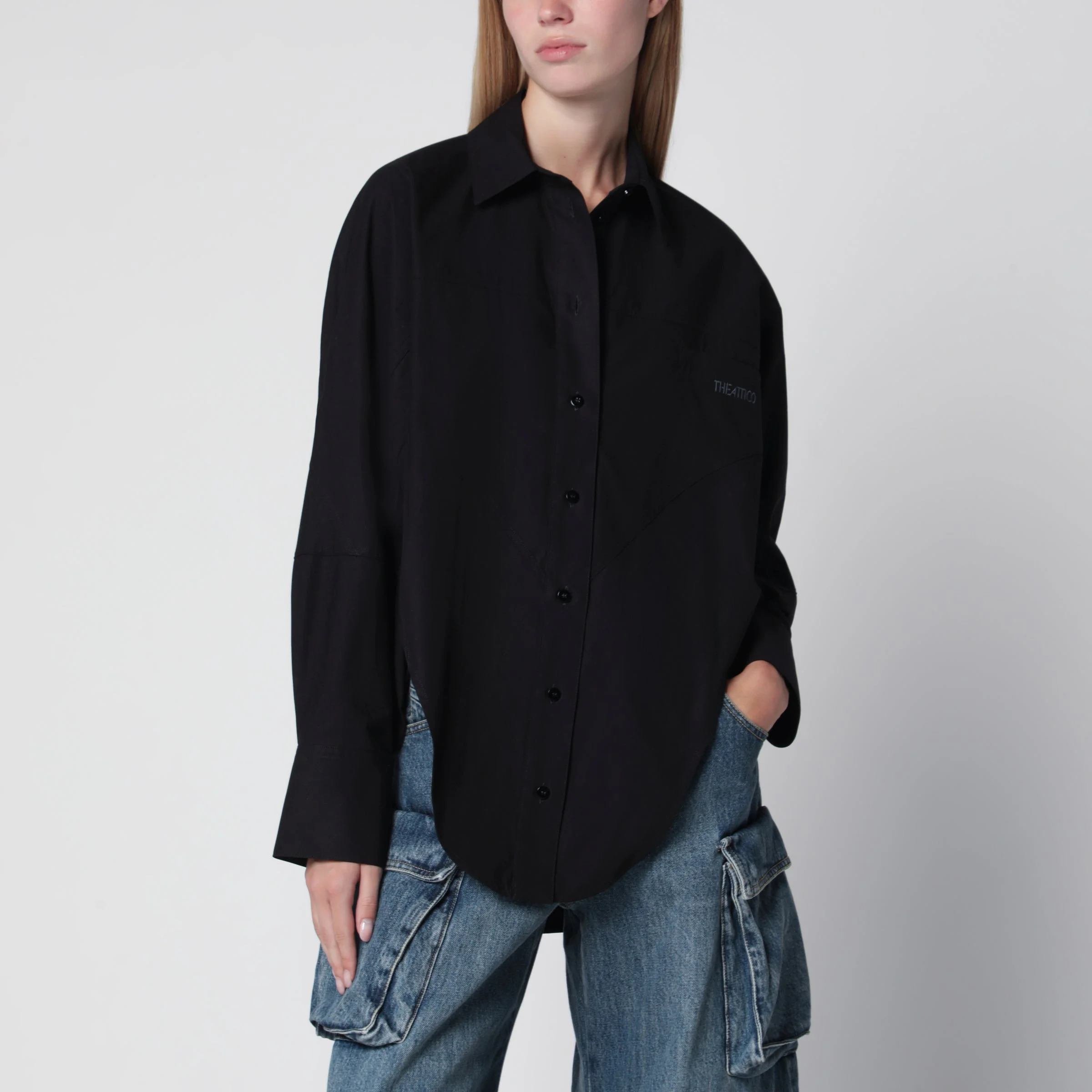 Black cotton shirt with logo - 1