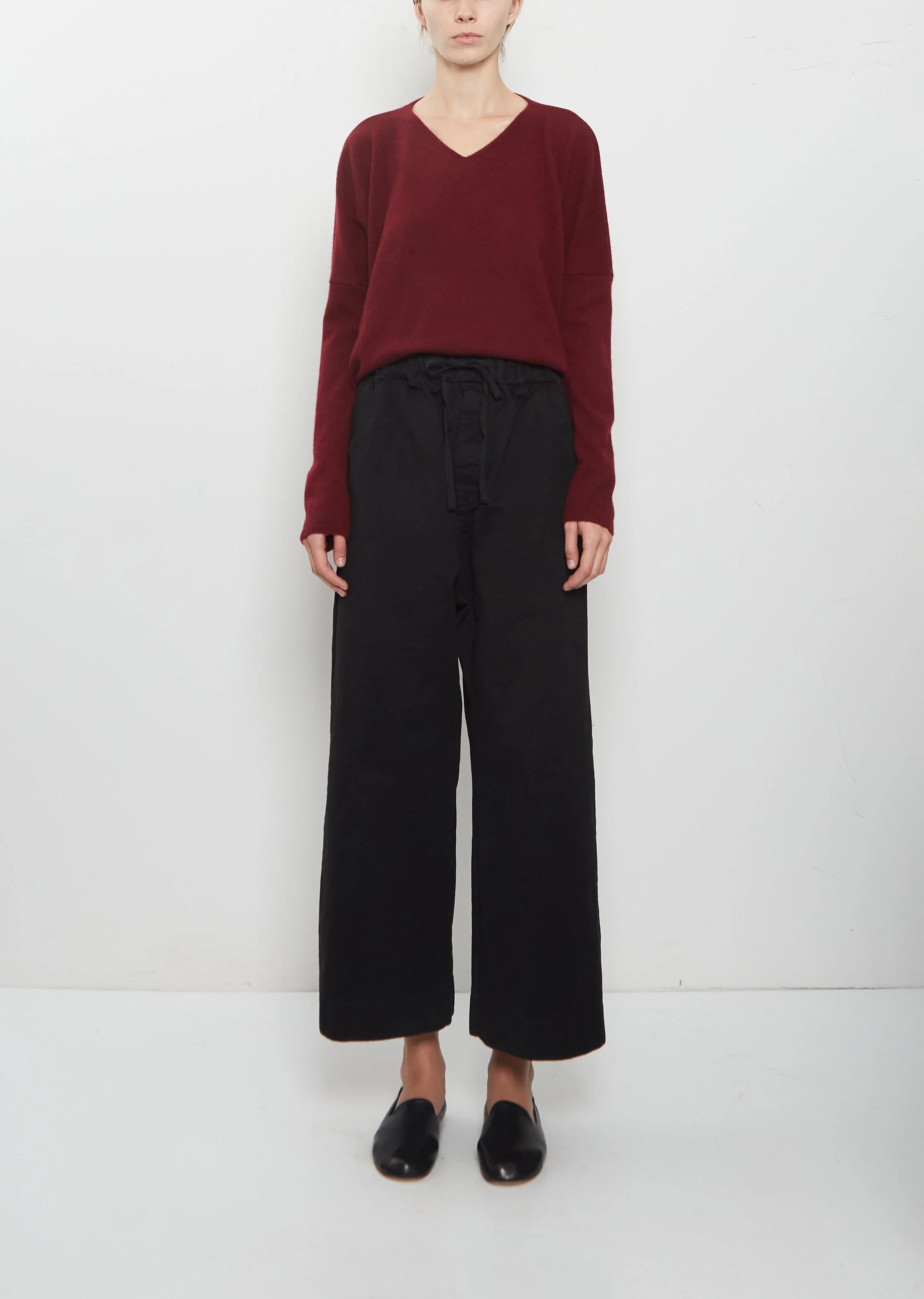 Compact Cotton Wide & Long Trousers — Black - 1