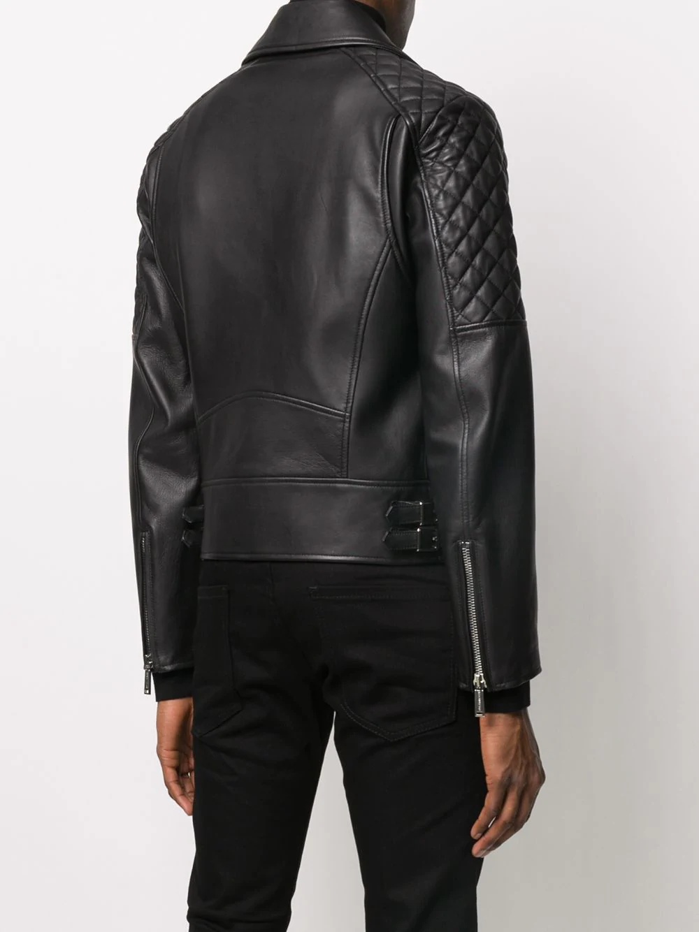 quilted detailed biker jacket - 4