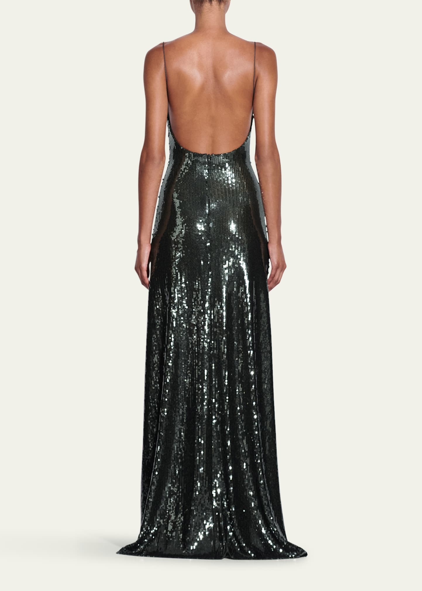 Singlet Backless Mesh Sequined Gown - 3