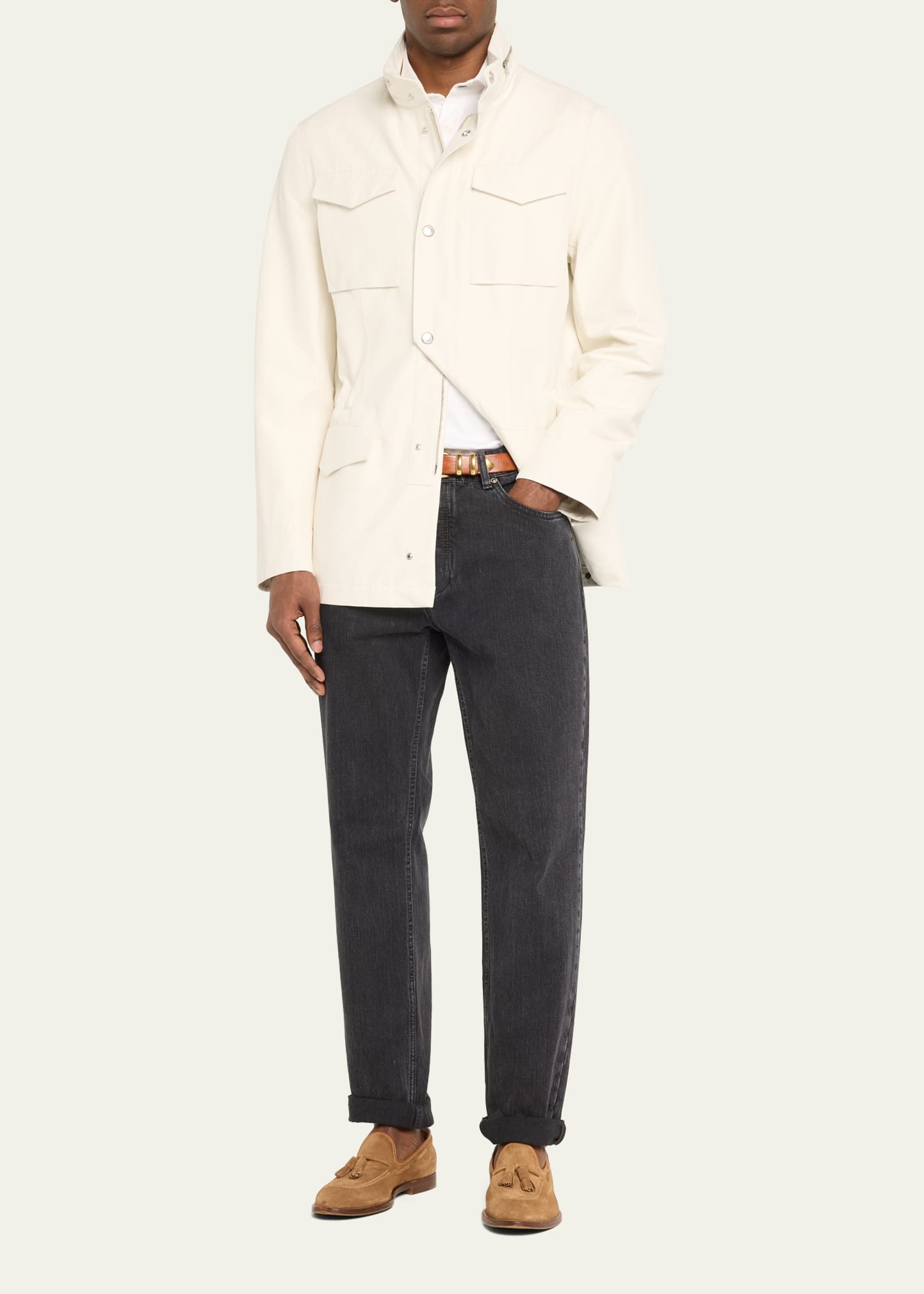 Men's Linen-Silk Concealed Zip Safari Jacket - 2