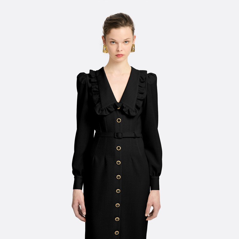 LIGHT WOOL CRÊPE MIDI DRESS WITH V-NECKLINE 3