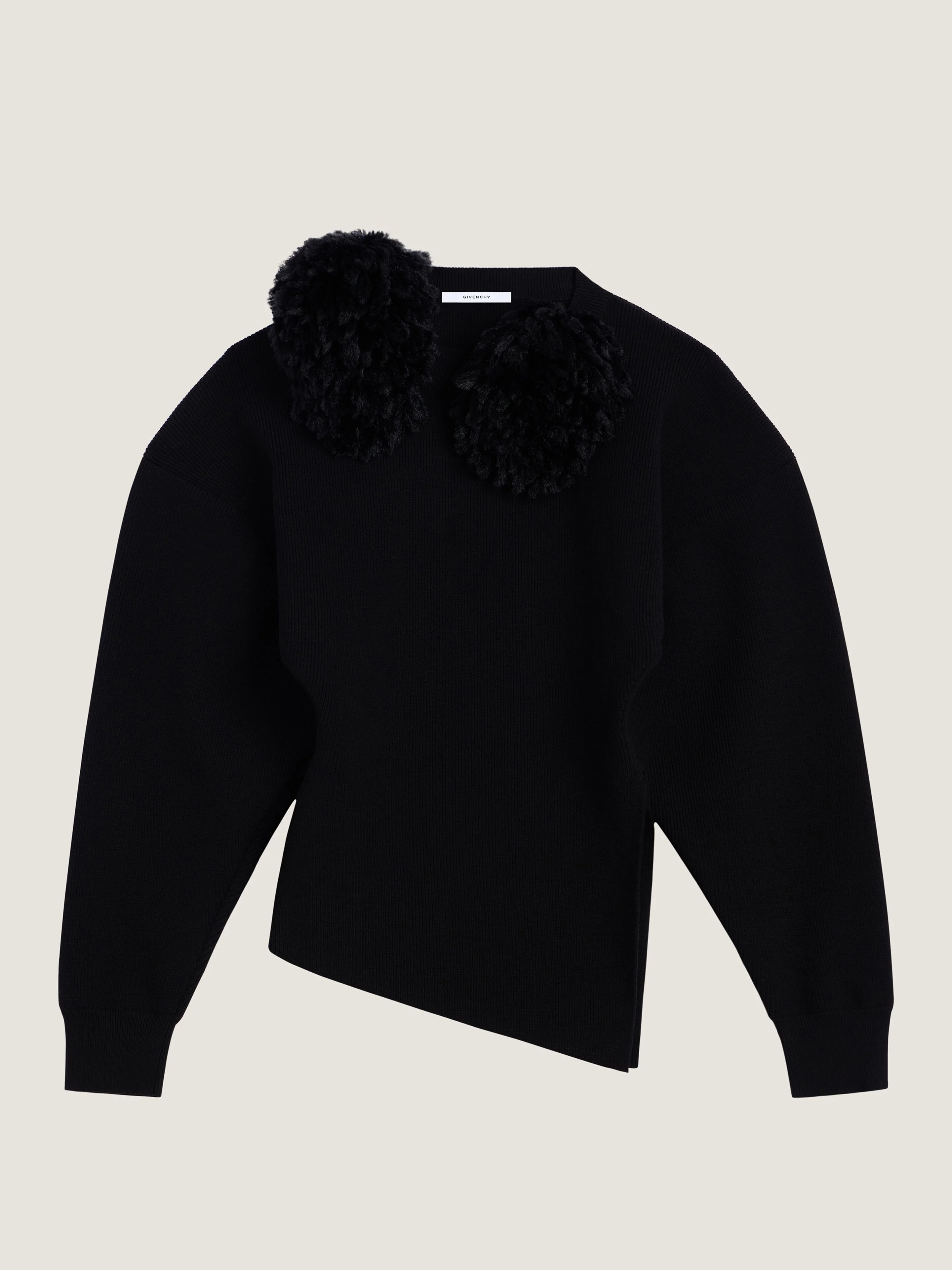 ASYMMETRIC SWEATER IN WOOL WITH POMPOMS - 1