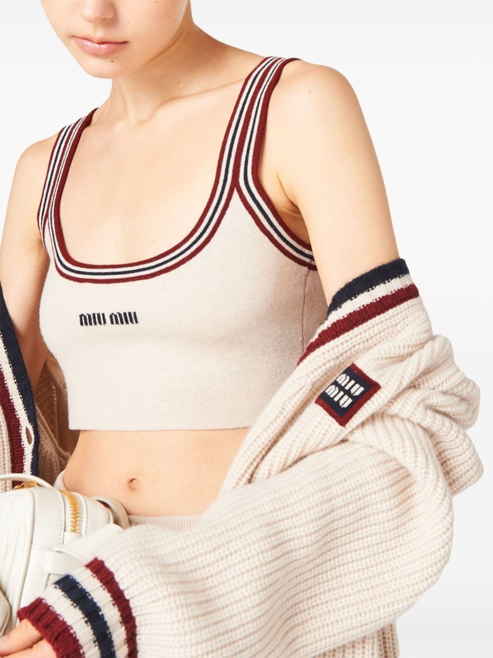 stripe-trim cashmere cropped top - 4