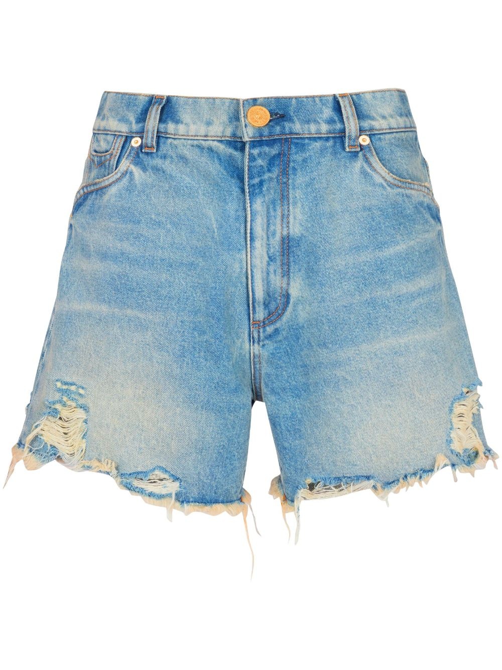 mid-rise frayed denim shorts - 1