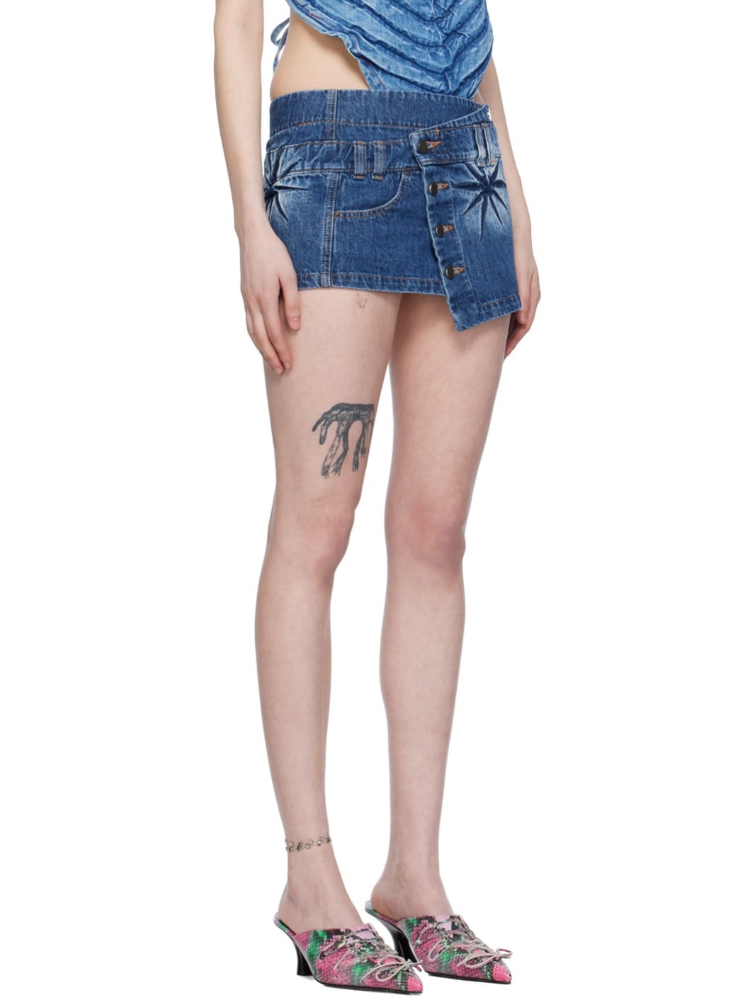 Blue Creased Denim Miniskirt - 2