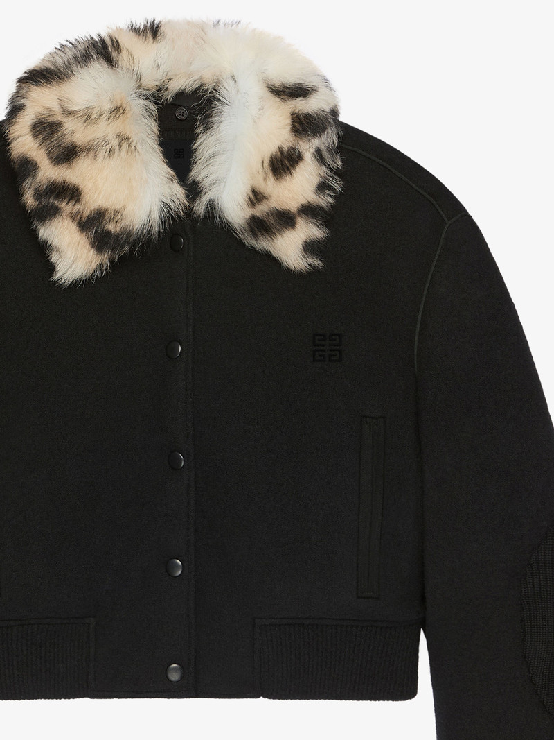 CROPPED VARSITY JACKET IN WOOL AND LEOPARD PRINT FUR 2