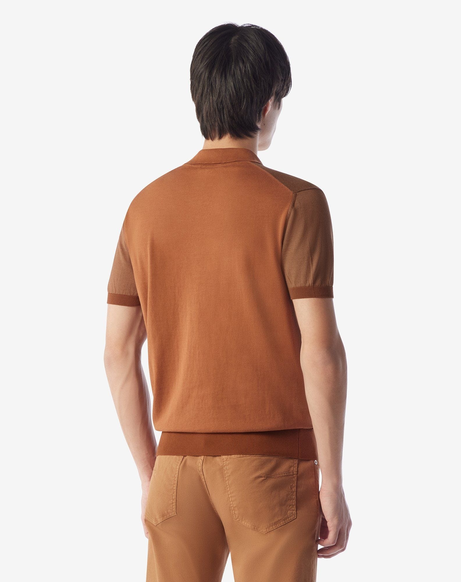 Ice cotton and silk polo shirt with burned earth/honey blue zip - 3