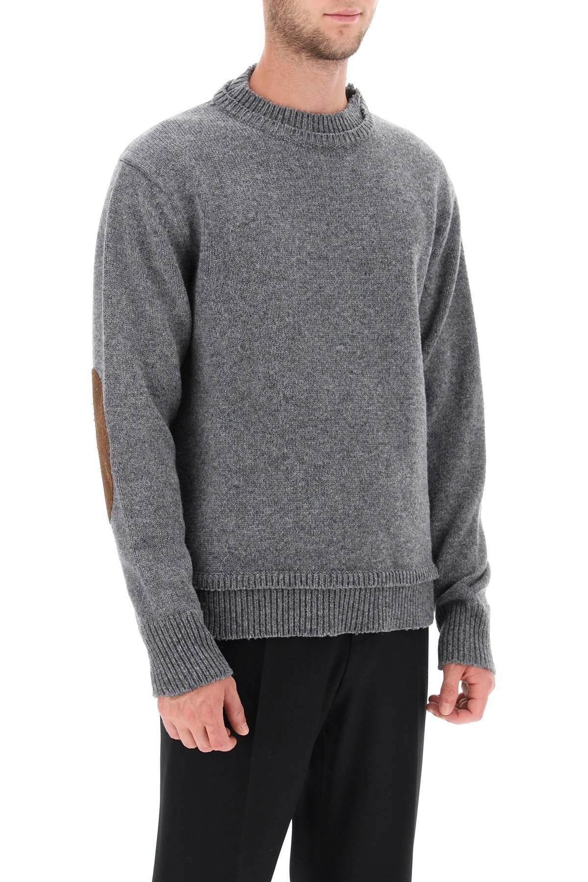 CREW NECK SWEATER WITH ELBOW PATCHES - 3
