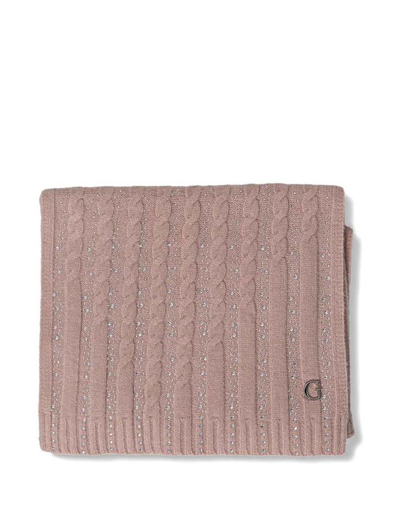 GUESS USA cable-knit rhinestone-embellished scarf outlook