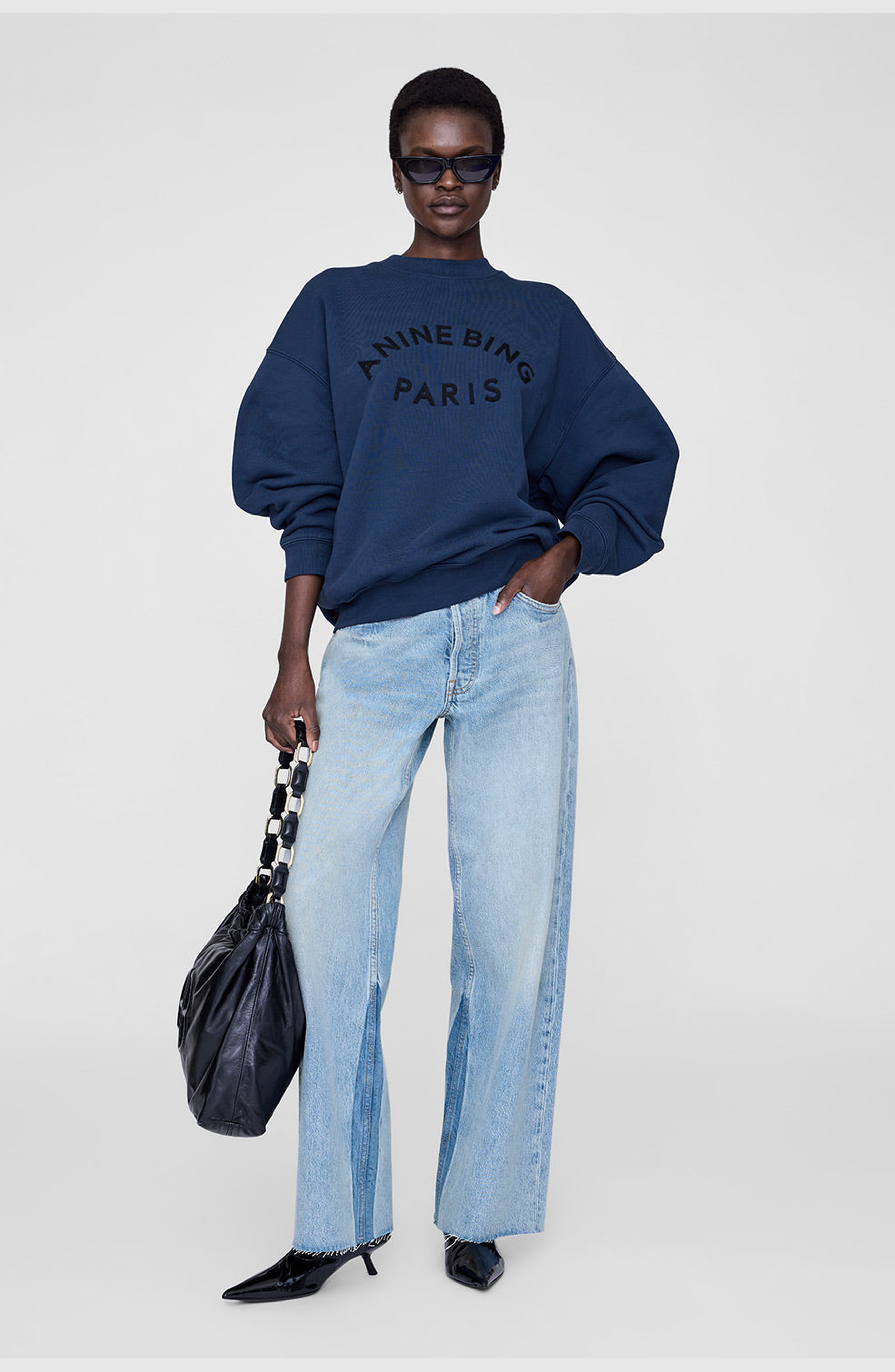 ANINE BING Paris Jaci Sweatshirt in Washed Navy at Nordstrom - 1