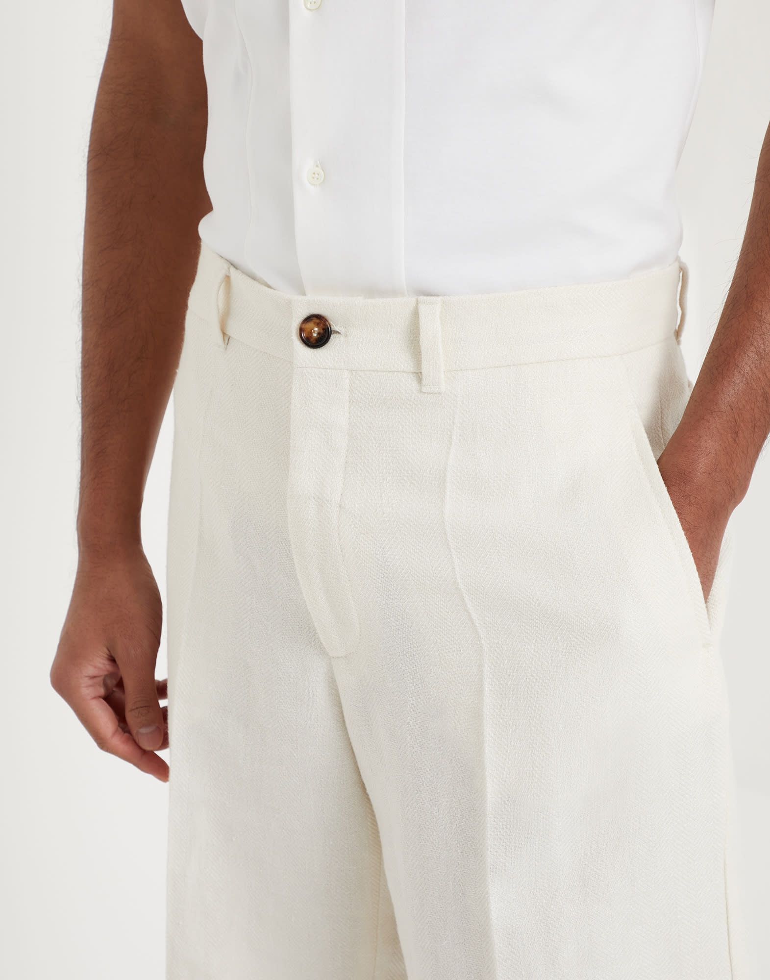 Linen, silk, virgin wool and cotton chevron Bermuda shorts - 3