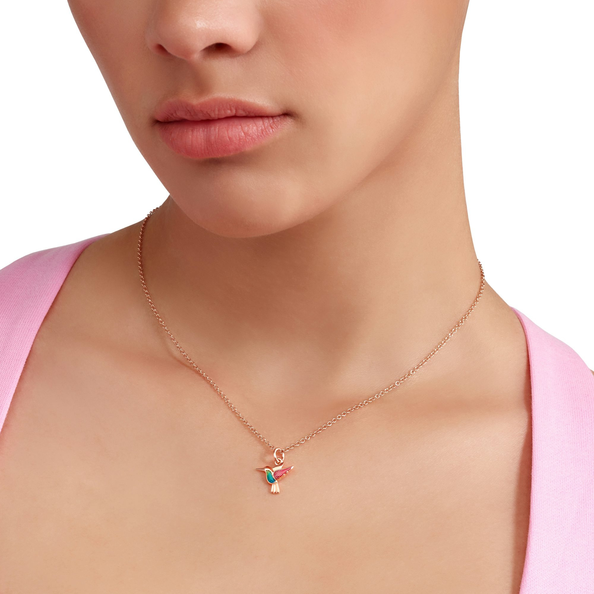 ROSE GOLD & ENAMEL HUMMINGBIRD CHARM - 3