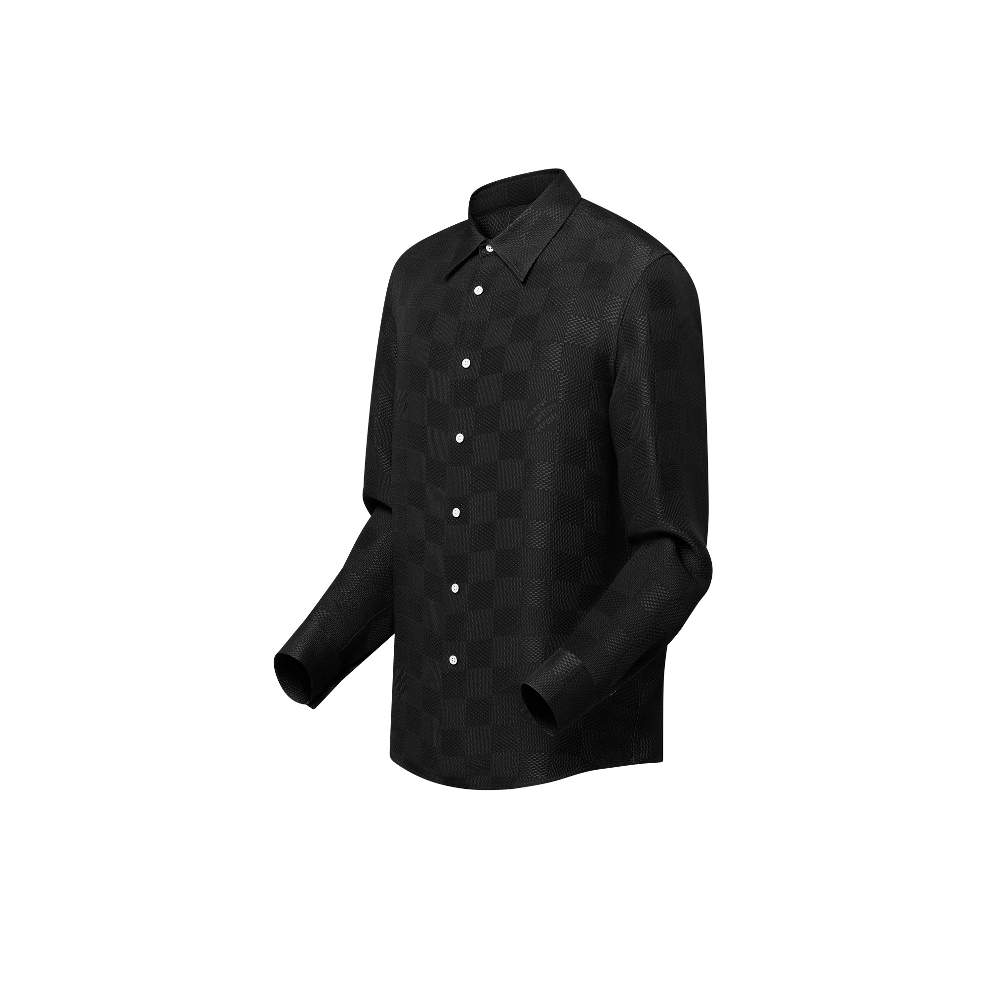 Jacquard Damier Long-Sleeved Silk Shirt - 2