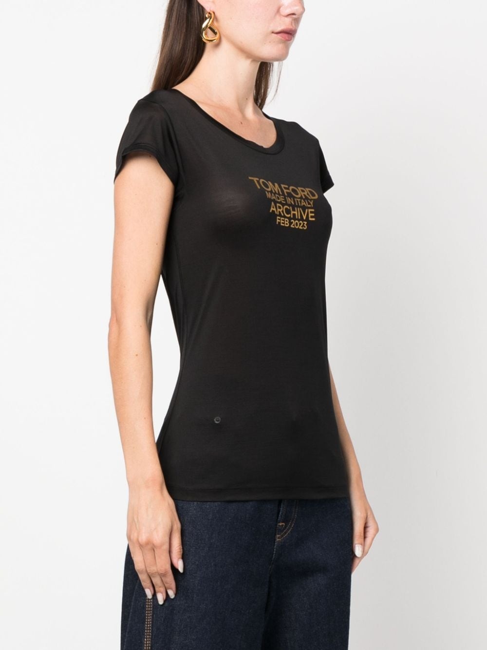 logo-print silk T-shirt - 3