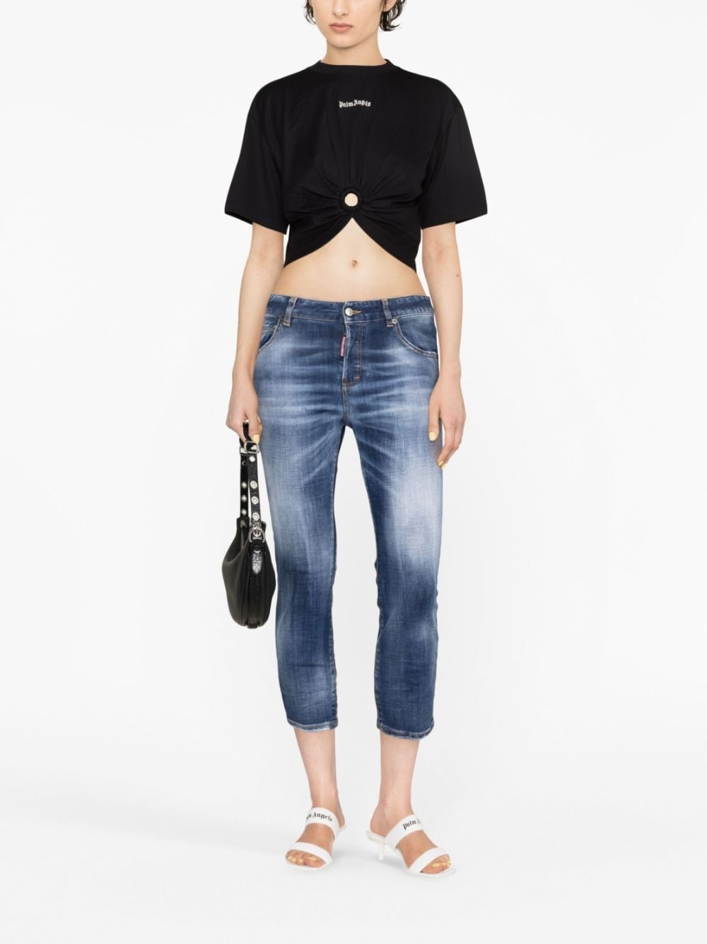 distressed cropped jeans - 2