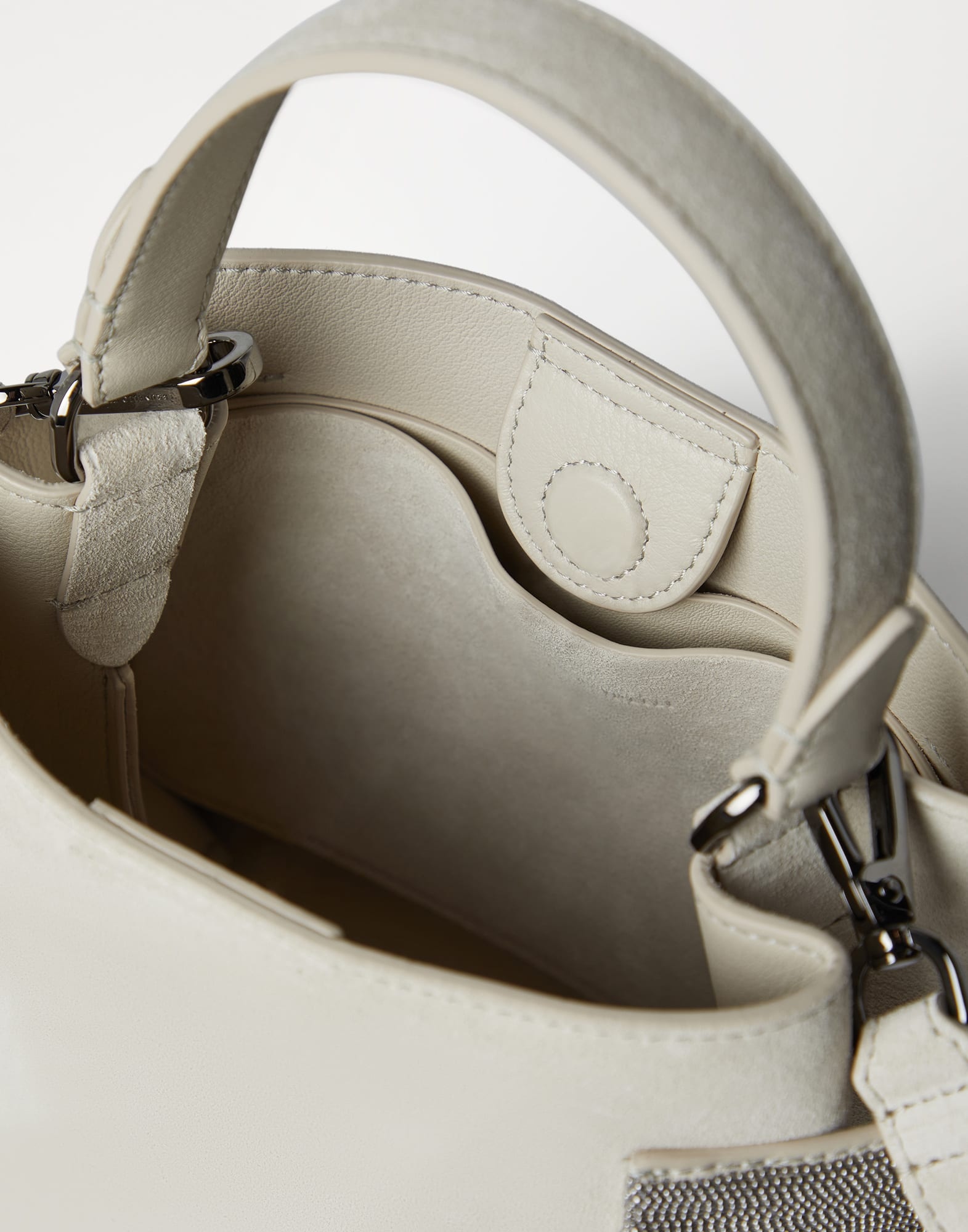 Essence small top-handle bag in suede with precious bands - 5