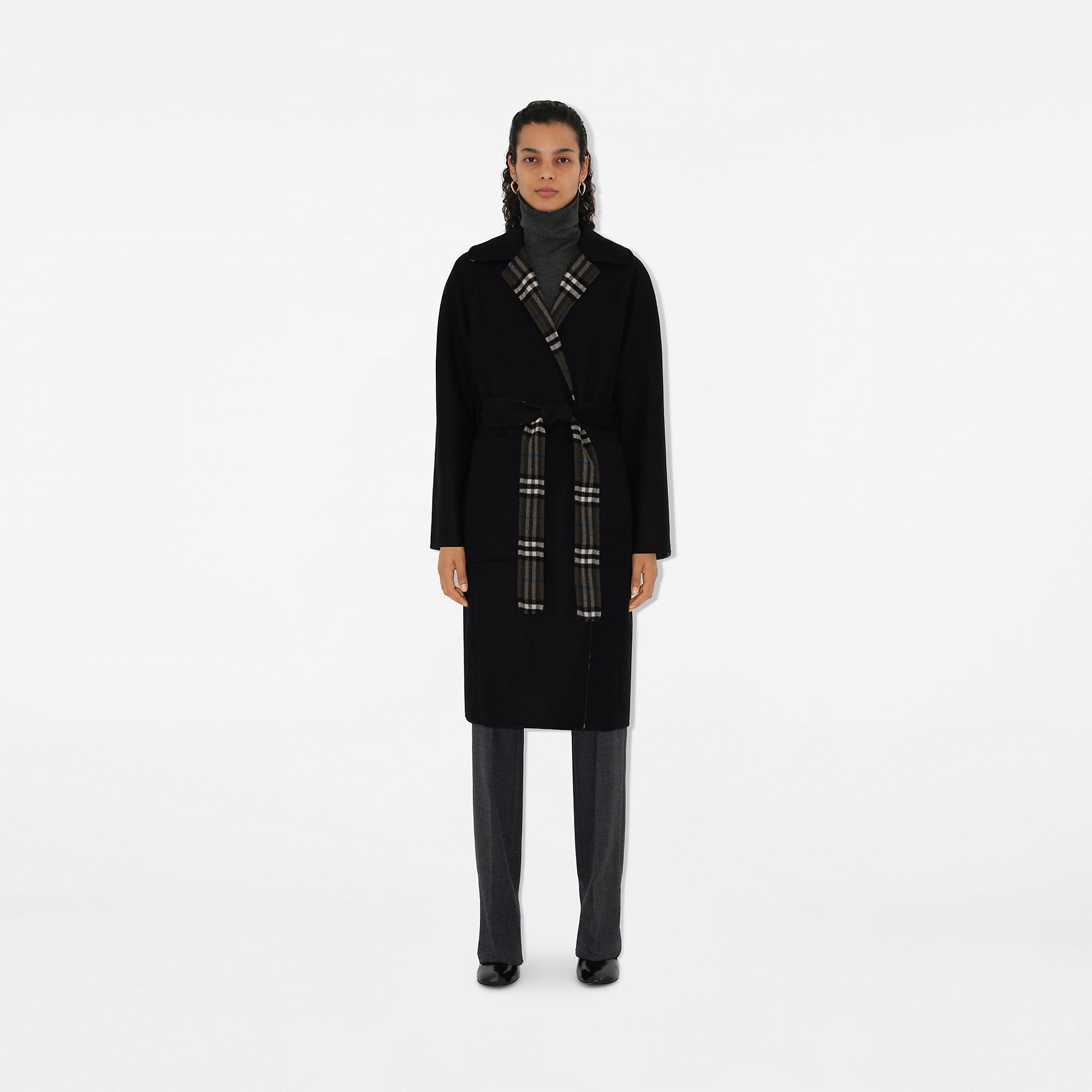 Reversible Check Wool Wrap Coat - 2