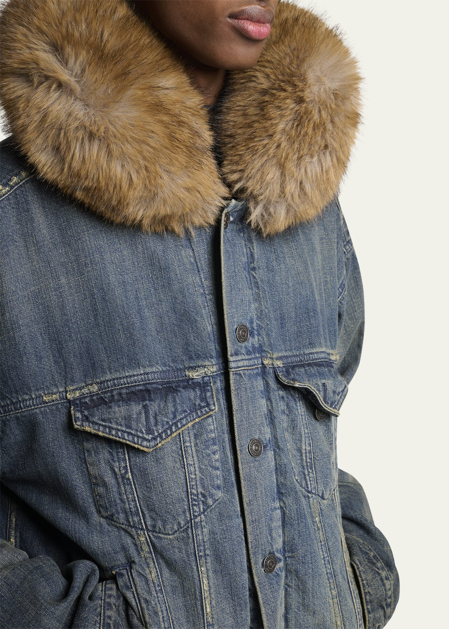 Men's Faux Fur-Trim Hooded Denim Trucker Jacket - 5