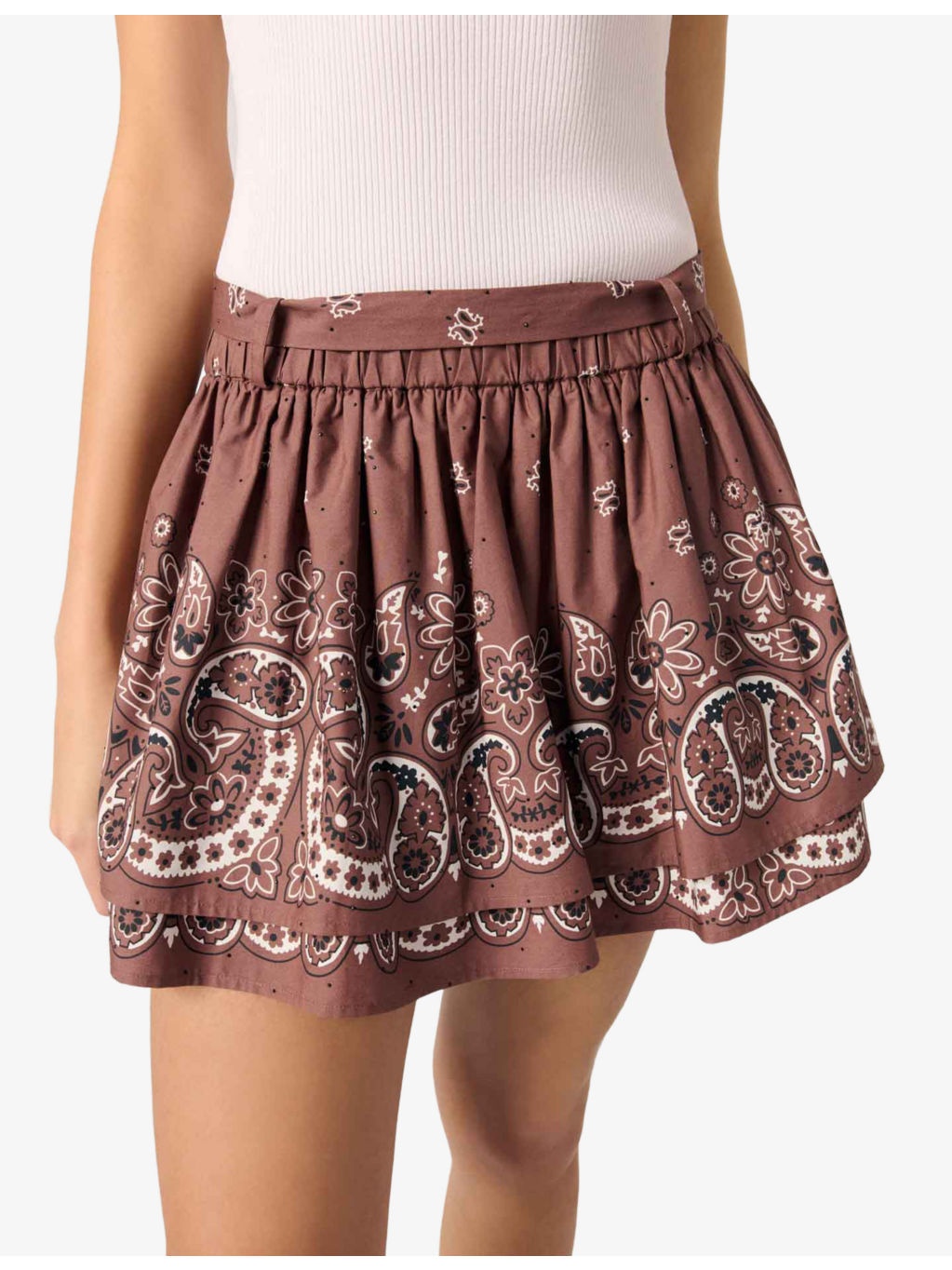Paisley-Print Rhinestone-Embellished Cotton Mini Skirt - 4