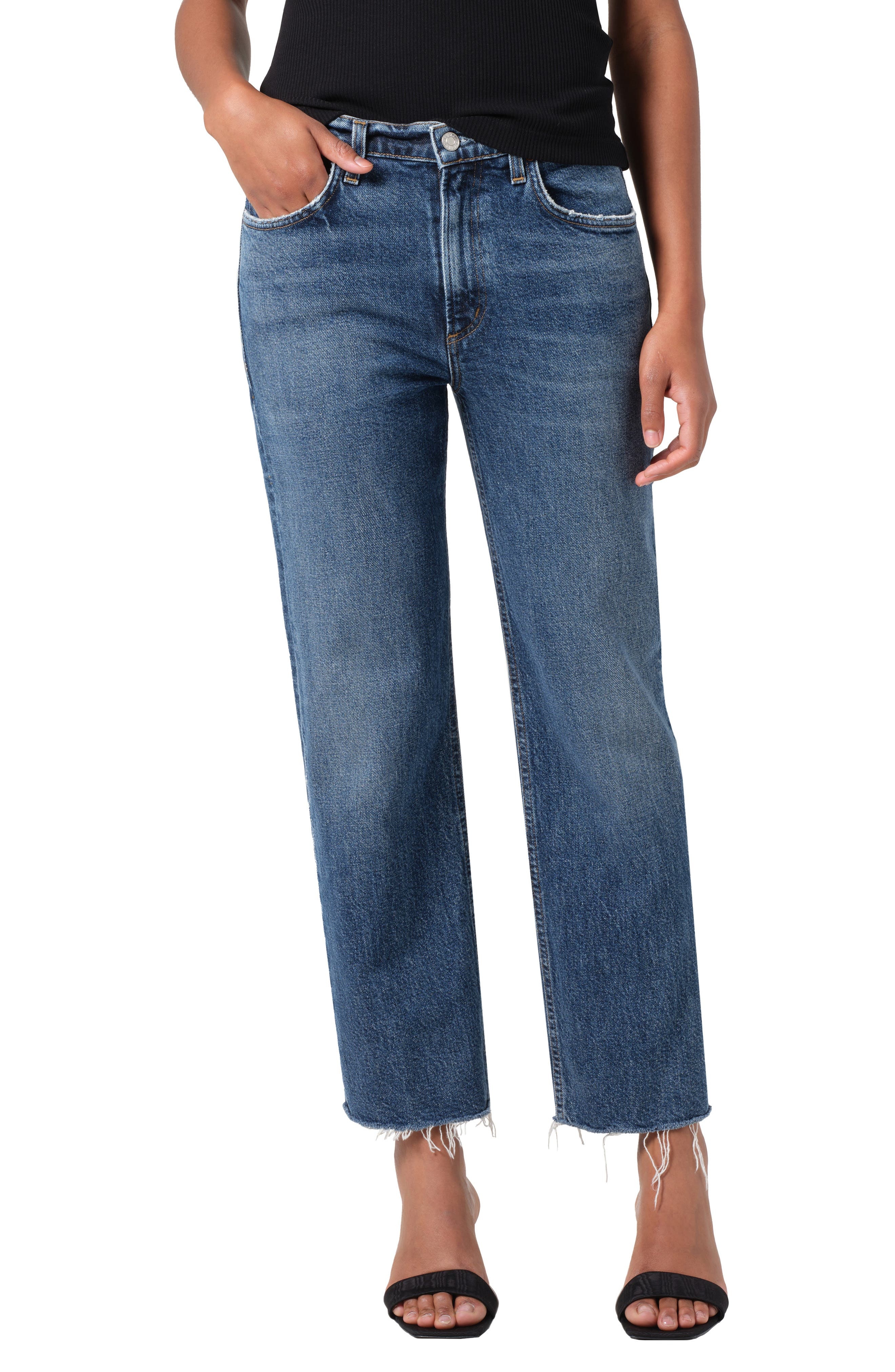 AGOLDE Valen Frayed Mid Rise Ankle Straight Leg Jeans in Solace at Nordstrom - 1