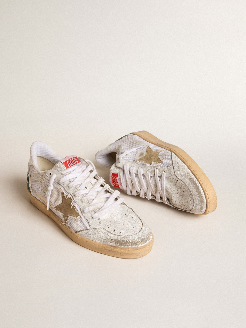 Golden Goose Ball Star LTD in white crackle leather and mesh with suede star outlook