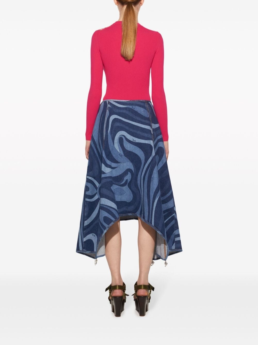 Marmo-print denim skirt - 4