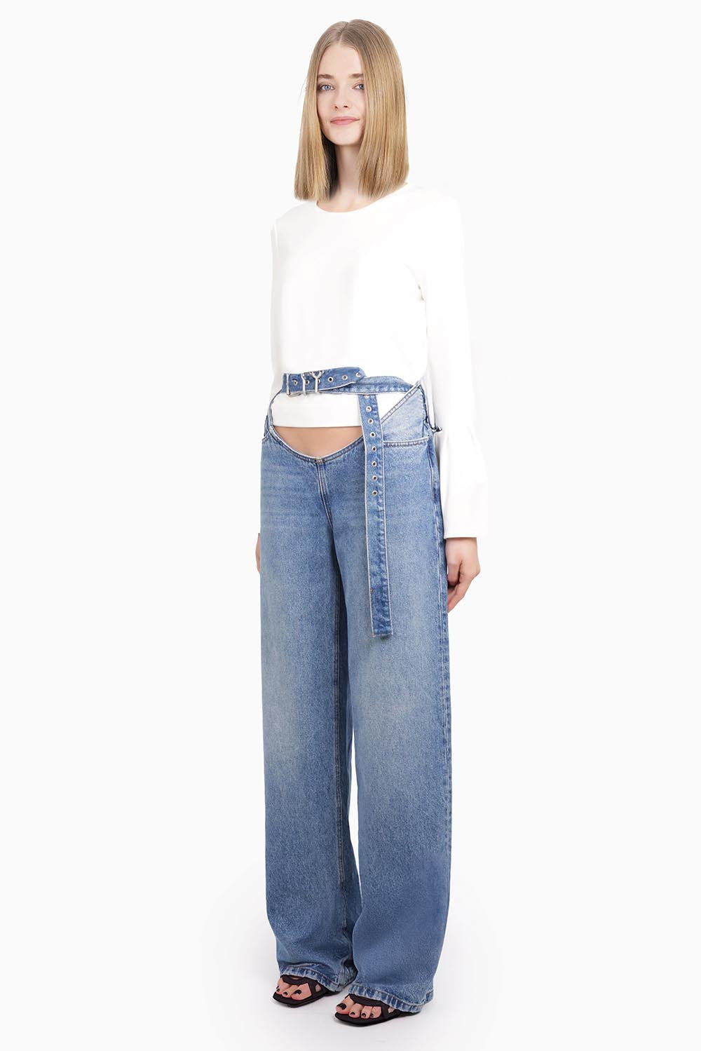 DENIM JEANS Y-BELT ARC CUT-OUT | FADED BLUE - 3