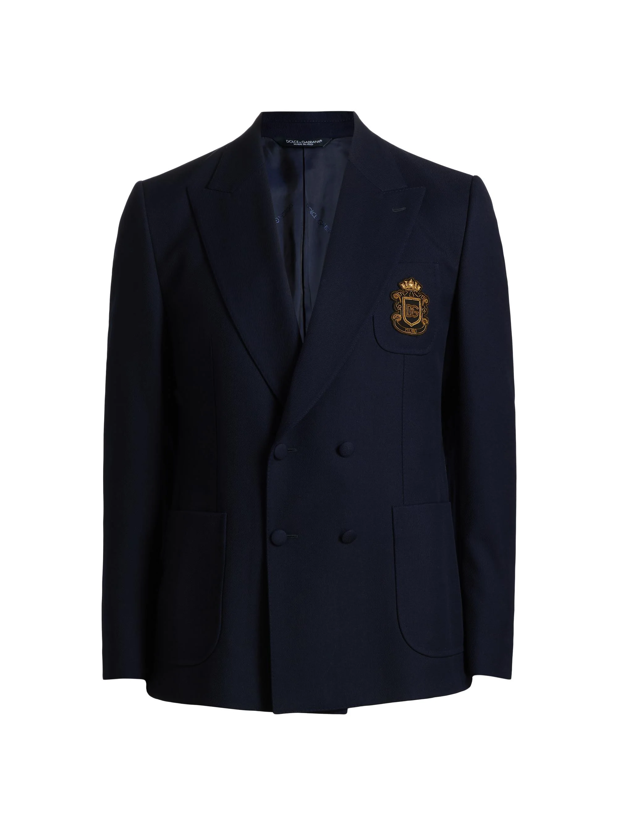 Men's Collegiate Logo Wool Double-Breasted Blazer - Blu Scurissimo - 1